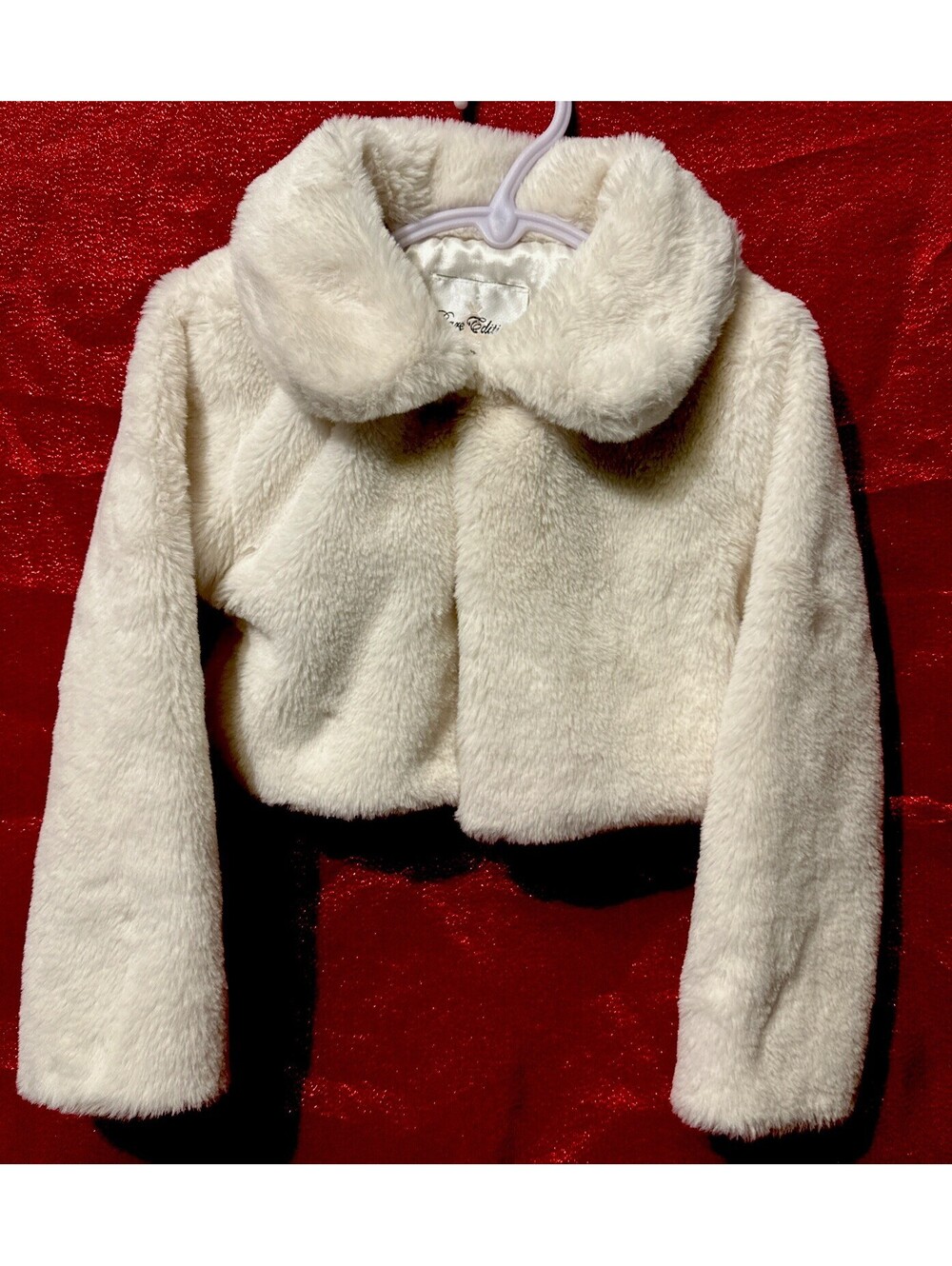 Rare Editions White Faux Fur Long Sleeve Bolero Jacket Size5